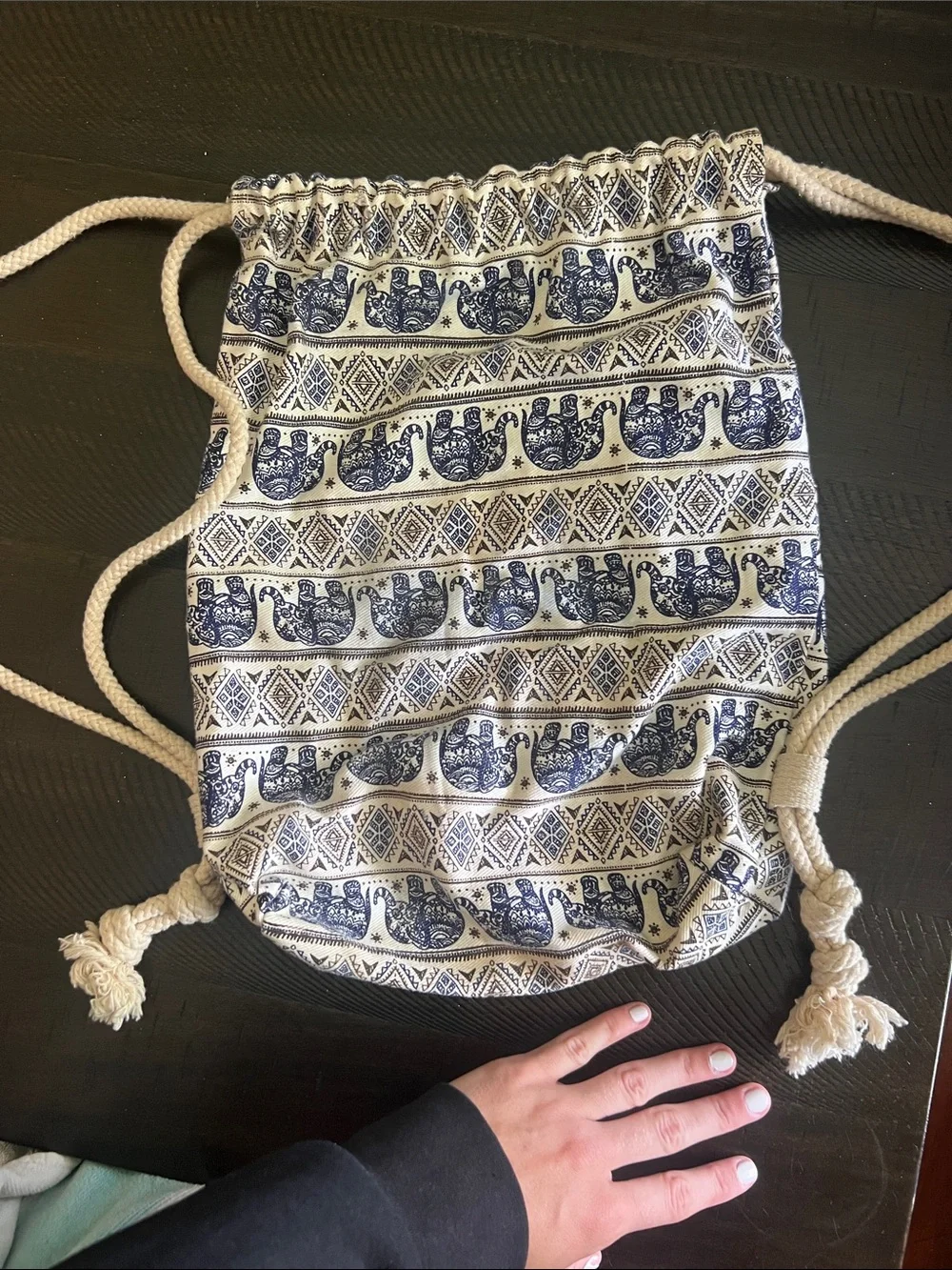 Handmade Elephant drawstring bag from Thailand